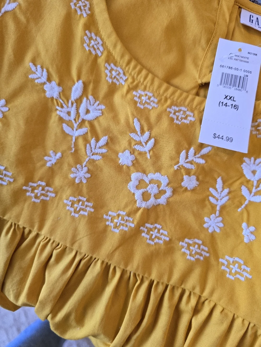 NWT! GAP Kids Girls' Yellow Embroidered Flutter-Sleeve Dress